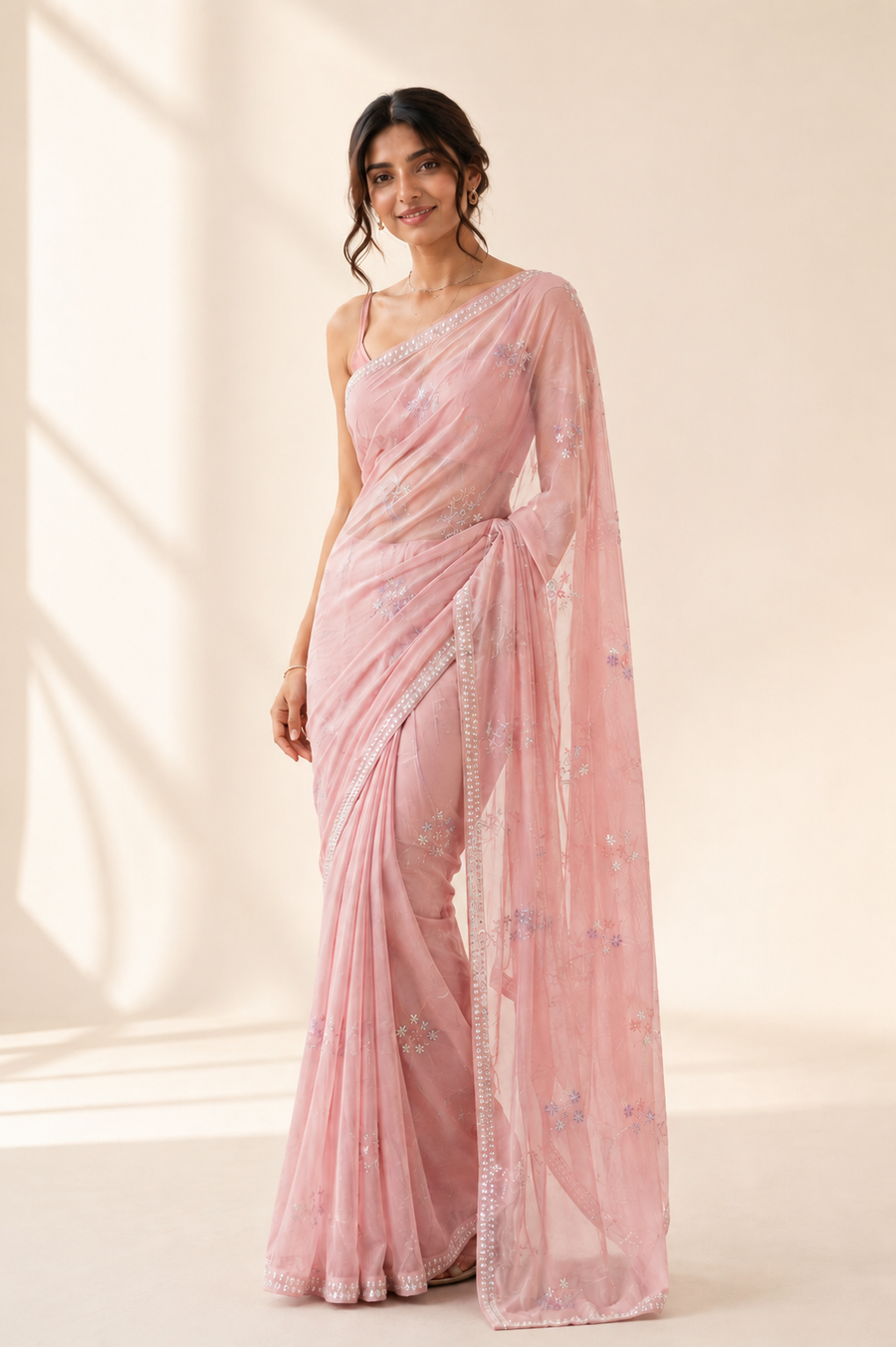 Blush Rose Floral Mist Saree