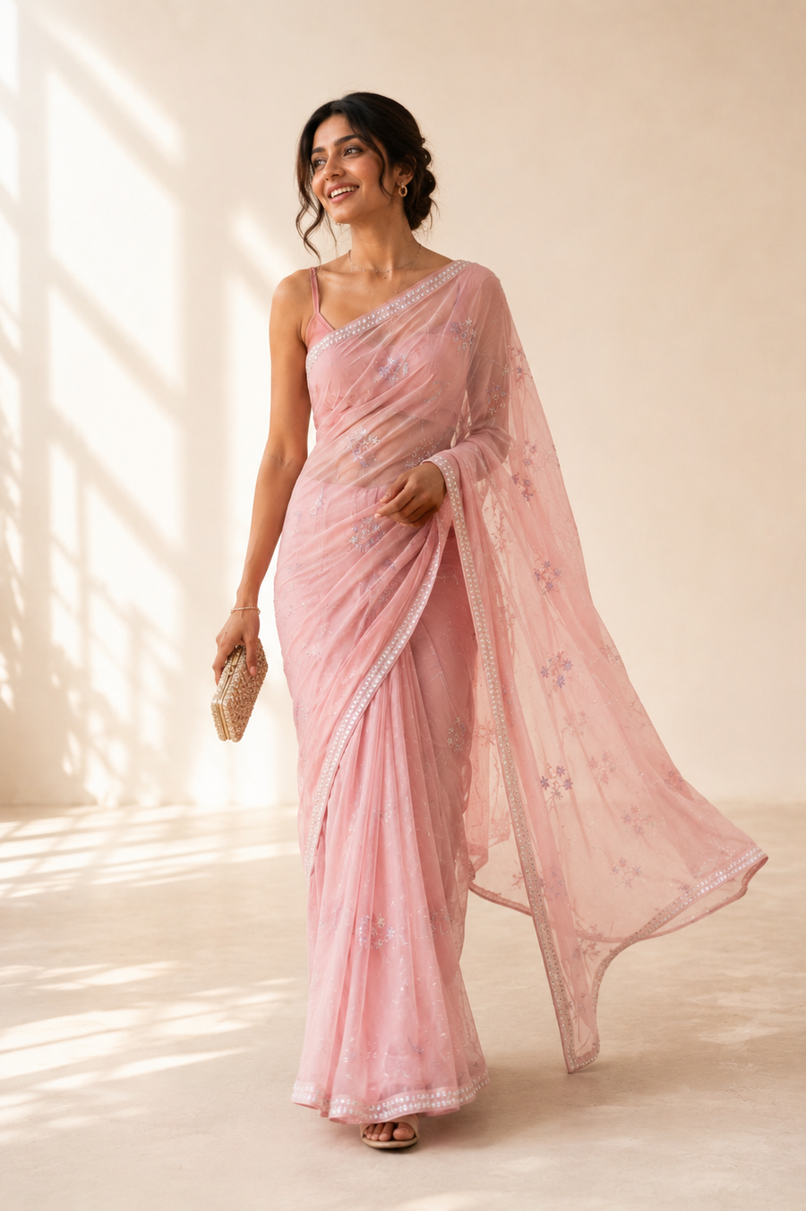Blush Rose Floral Mist Saree