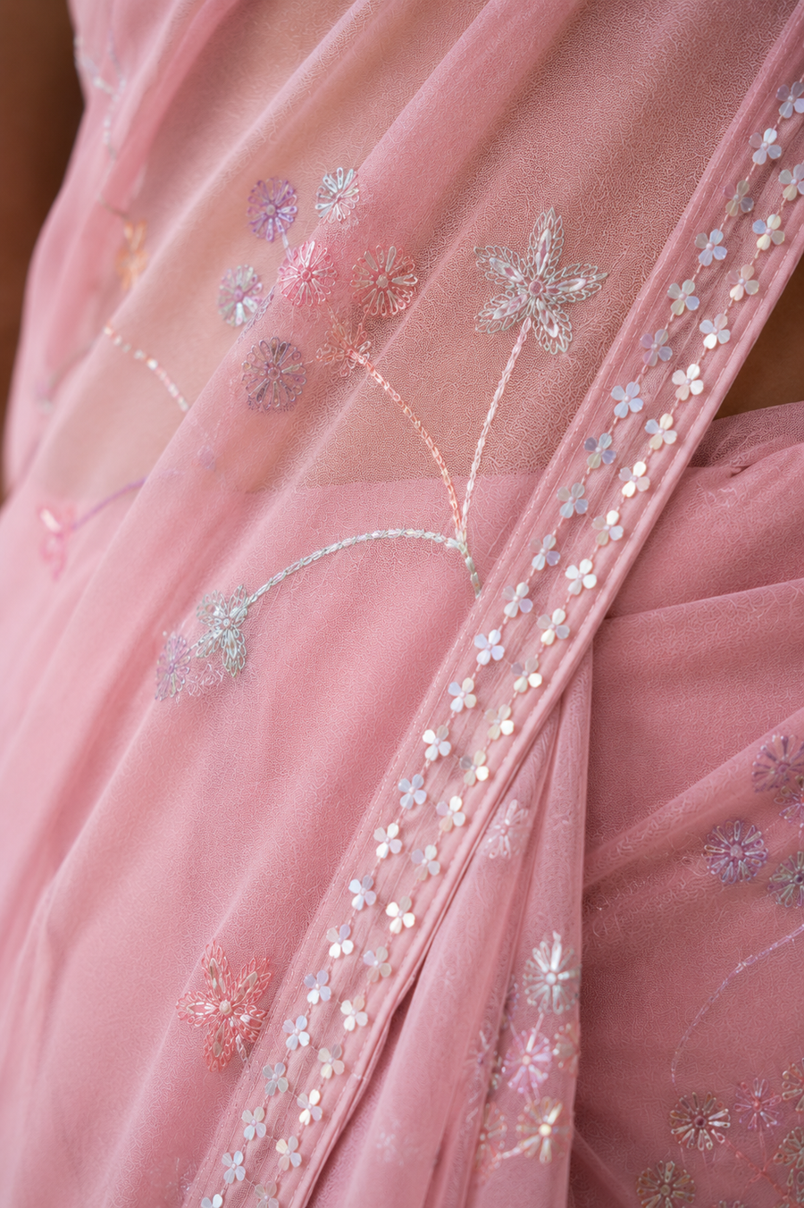 Blush Rose Floral Mist Saree