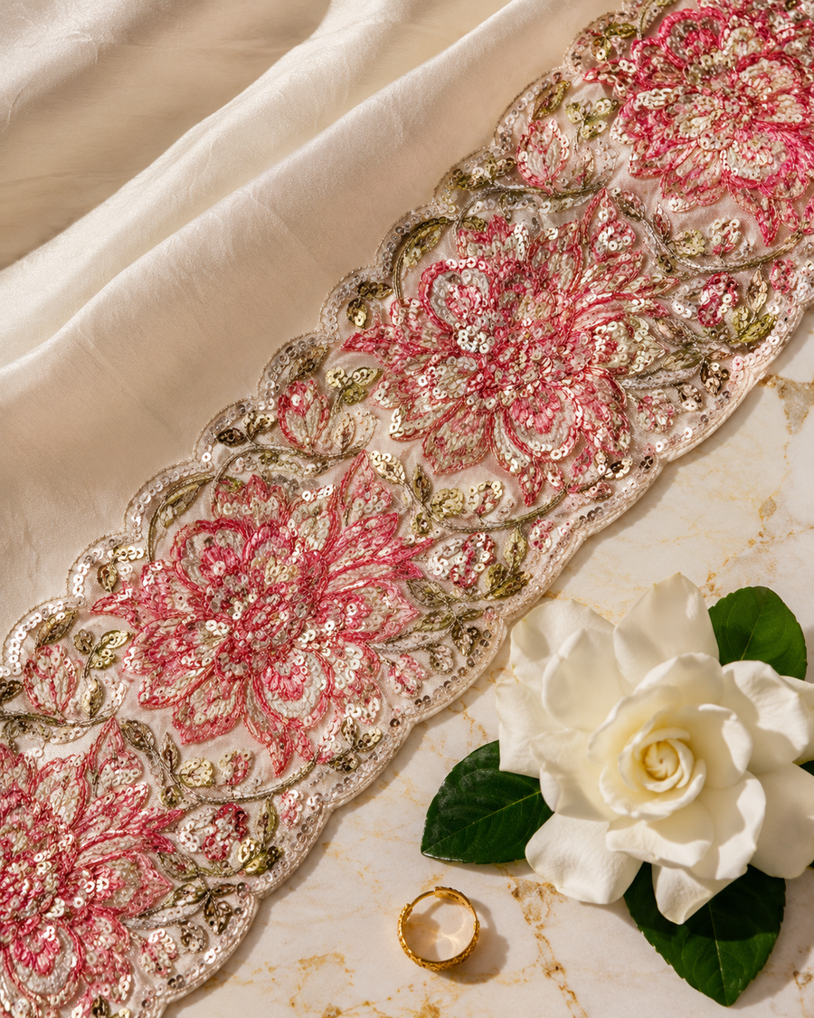 Ivory Blossom Border Silk Saree