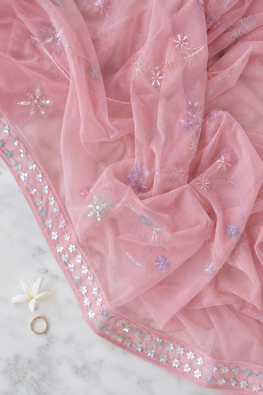 Blush Rose Floral Mist Saree